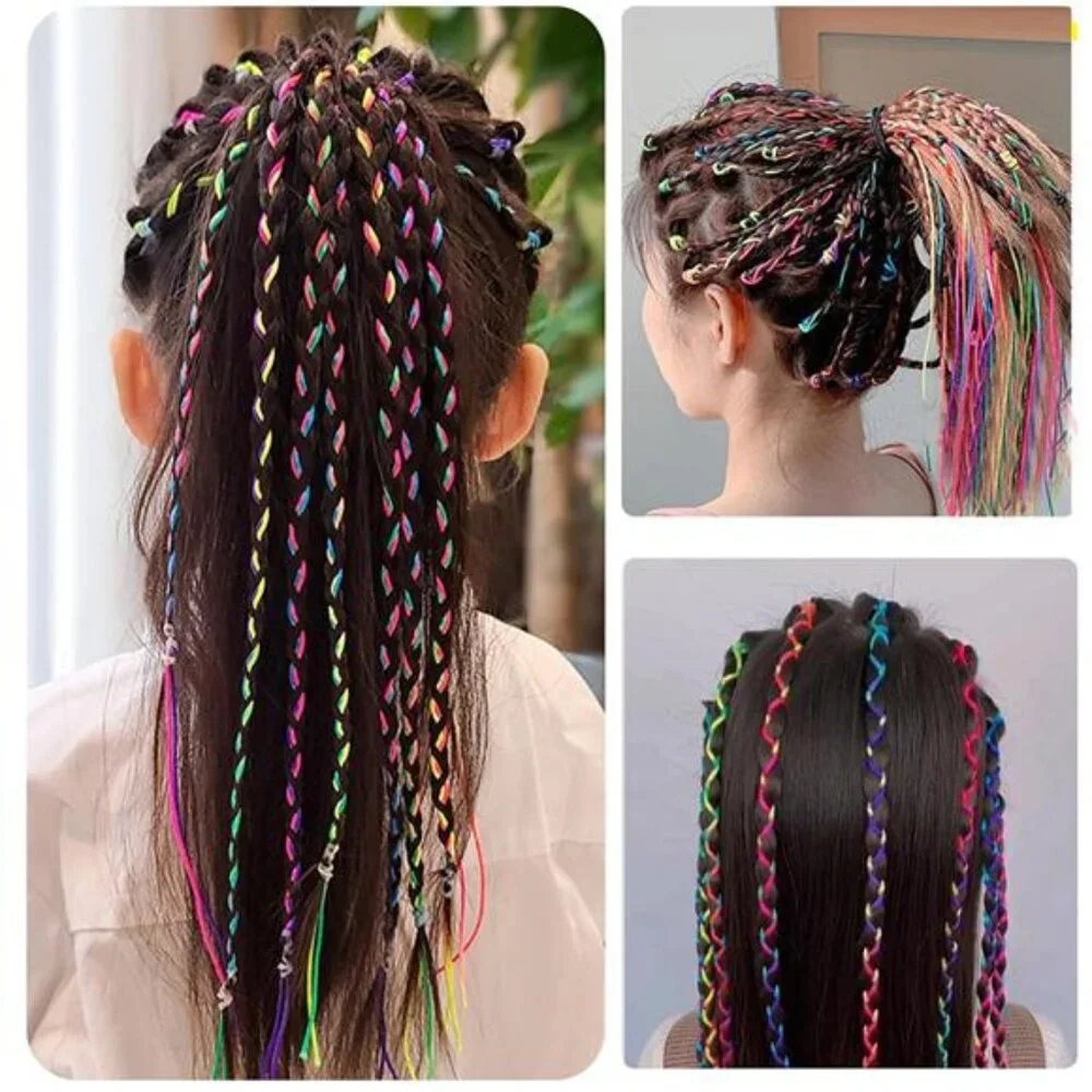 Girls‎ 32Pcs Colorful Hair Wrap String Braids Multi Rainbow Braiding Hair Tie